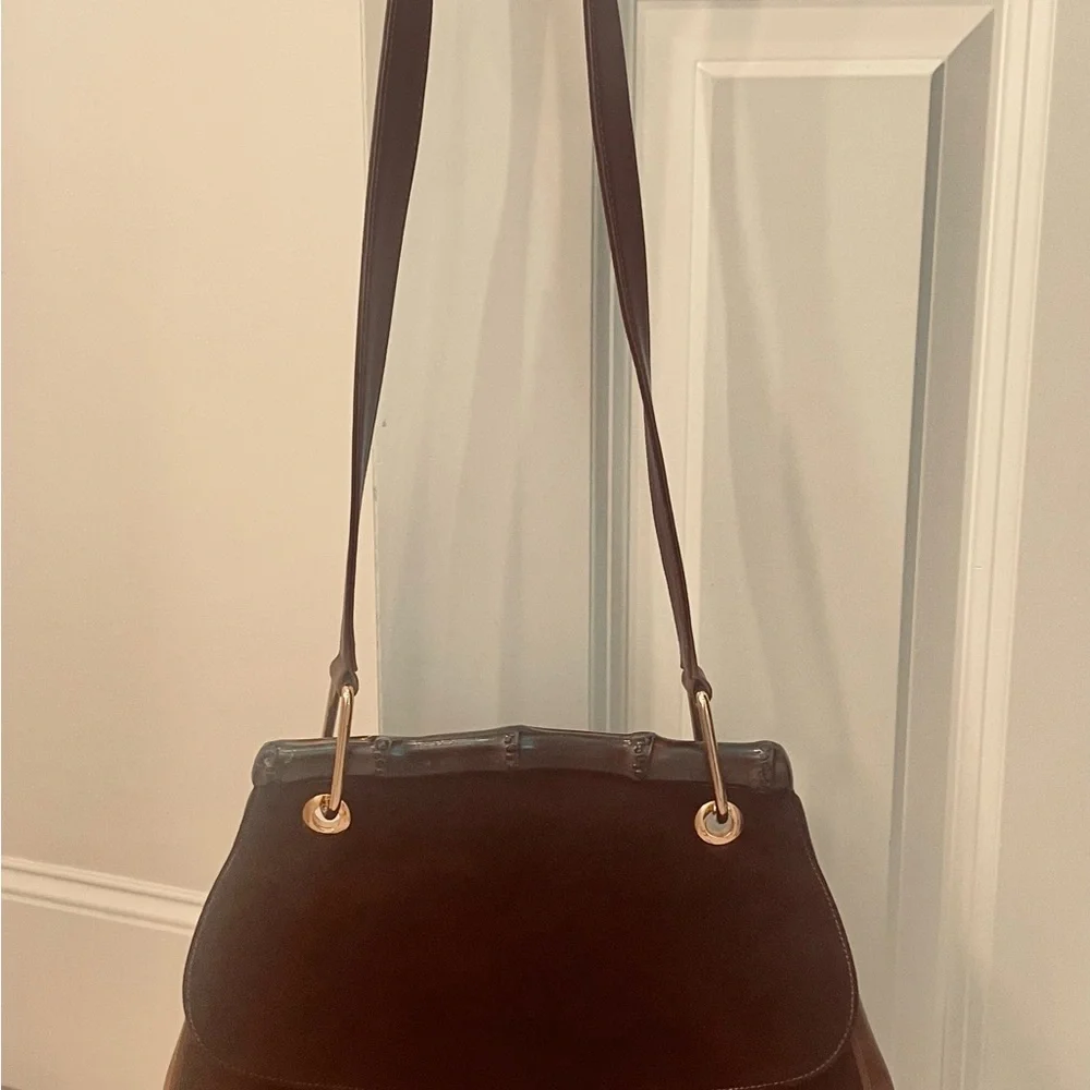 ❌SOLD❌ Authentic Gucci Bolso de hombro Brown Suede and Bamboo Vintage Bag - Picture 3 of 14
